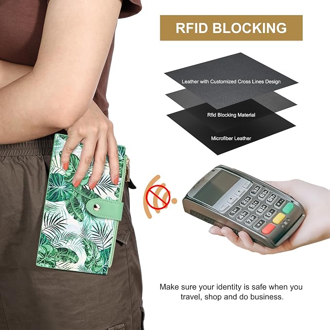 Travelambo RFID Wallet Women Large Size Bifold Multi Card Wallet Case with Zipper Pocke Credit Card Holder for Women