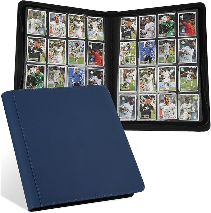 16 Pocket Ringless Side Loading Trading Card Binder, 1024 Cards PU Fixed Page Zipper Card Album for TCG Sports Game Cards, Not Fit Top Loaders (Dark Blue)