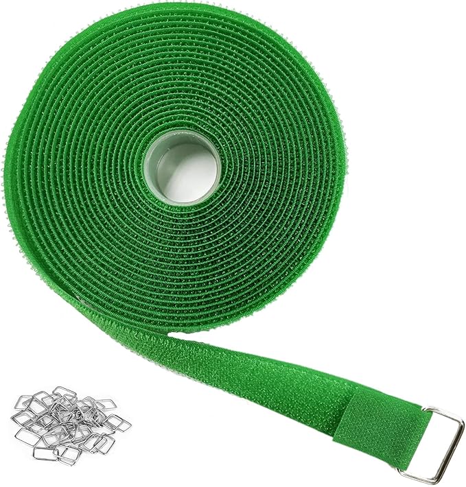 YMCRLUX 1"x16ft Hook and Loop Straps with 25 Metal Buckles, Adjustable Fastening Cable Straps, Cut-to-Length Cinch Strap, Reusable Nylon Securing Cord Ties for Organizer or Storage, 1 inch Wide,Green
