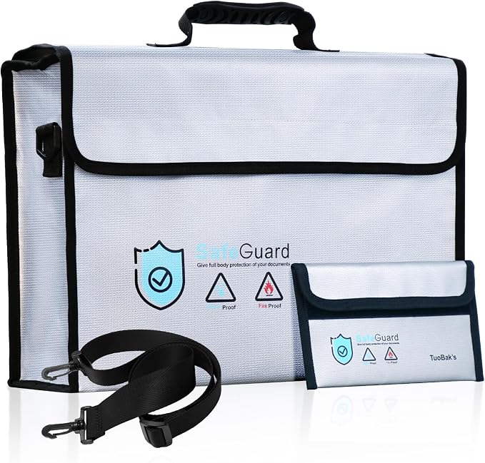 Fireproof Document Bag - Large (17" x 12" x 5.7") Fireproof Waterproof Document Bag,Legal Size Documents and Valuables, Heavy Duty Lightweight Briefcase for Home or Office(Silver）