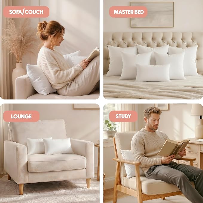 Utopia Bedding 20x26 Pillow Inserts, White Throw Pillows for Couch, 2 Pack | Indoor cushion inserts for bed, sofa & couch, Supportive & fluffy decorative pillows for everyday comfort, Set of 2, White