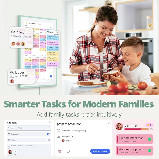 Dragon Touch 15.6 inch Digital Calendar & Chore Chart - Interactive Touchscreen Smart Family Planner,Digital Picture Frame for Mom, Women, Christmas & Weddings Mint Green