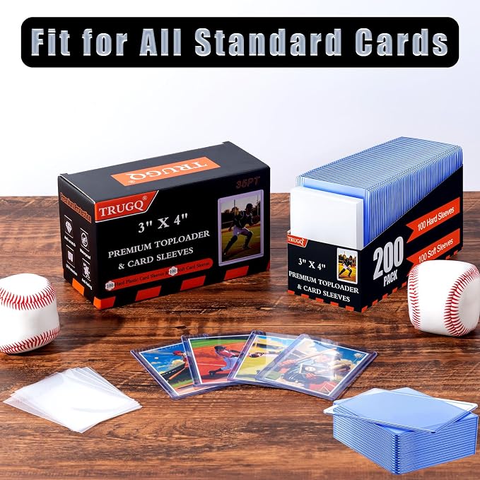 1000 Card Sleeves Toploads for Cards,3" x 4" Baseball Card Protectors,Premium Standard Size Trading Hard Plastic Card Holder for Sports Football Cards(500 Hard Protectors +500 Soft Sleeves)