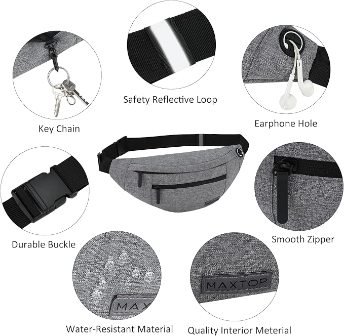 Grey Sling Bag for Women Men Gifts for Enjoy Travel Hands-Free Fanny Pack | Polyester,4-Zipper Pocket, Adjustable Waist Bag for Workout Traveling Casual Festival