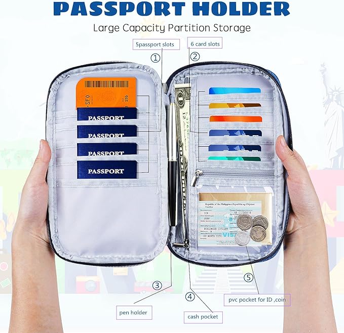 Amazing Practical Document Travel Organizer,Family Passport Holder，Rfid Women Travel Wallets, Waterproof Men Passport bags Travel Document Organizer (Dark Blue)