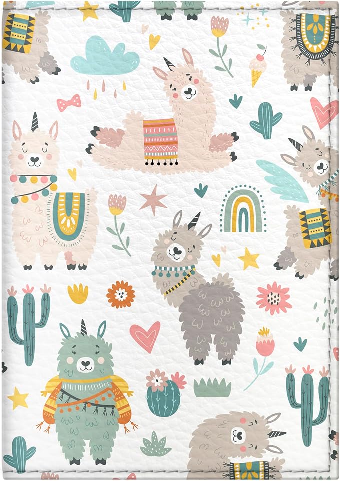 Passport Cover for Kids, Women and Men, Cute Travel Passport Holder (Cactus Lama Pattern)