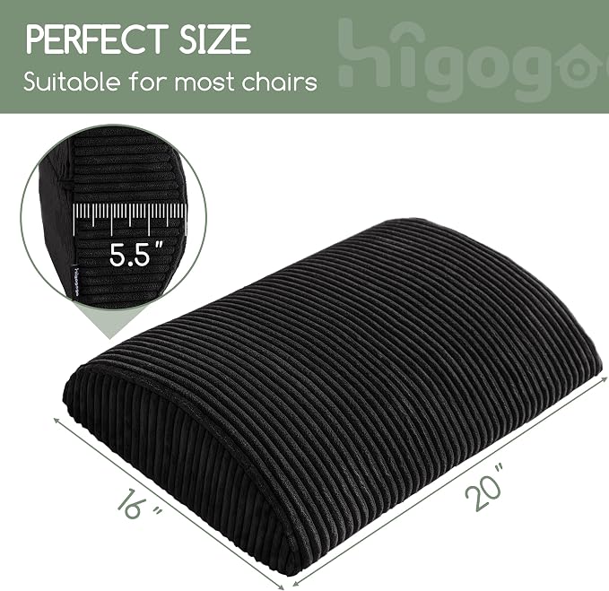 Lumbar Support Pillow for Recliner Chair/Accent Chair/Couch, Extra Large Memory Foam Back Support Cushion for Elderly, Recliner Cushions for Back Rest, Pain Relief, Reading, Washable Cover, Black