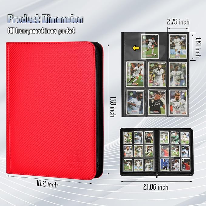 Trading Card Binder, Premium 9 Pocket Double Sided 540 Pocket PU Card Collection Binder, Collectible Trading Card Albums for MTG, TCG, Sport Card, Game Cards (Red 1)