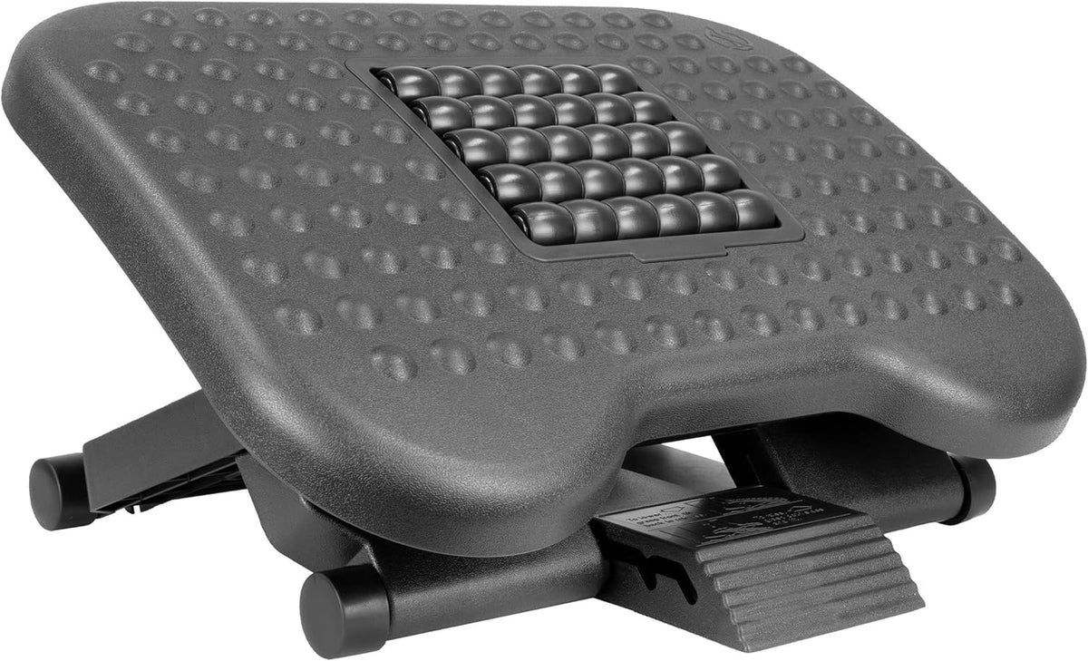 Mount-It! Ergonomic Under Desk Footrest | Massaging Foot Rest Support | Tilting Footrest with 3-Level Height Adjustment | Under Chair Office Footrest