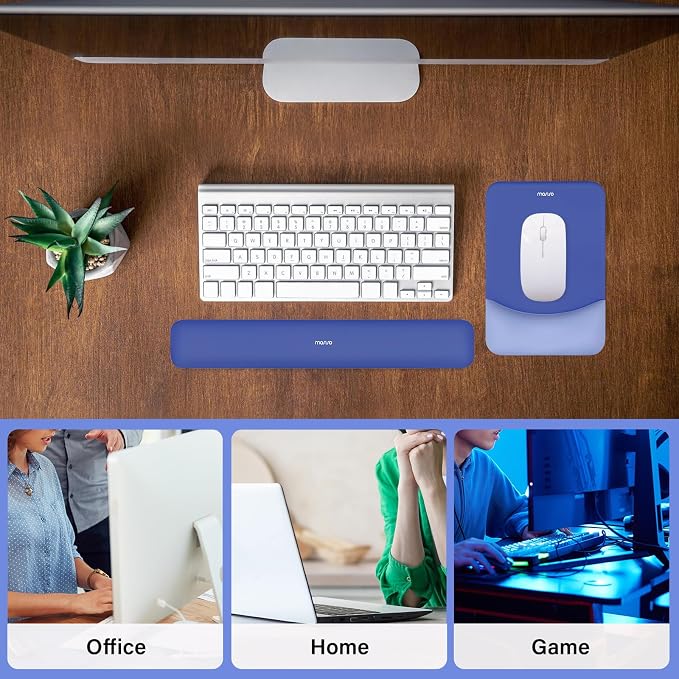 MOSISO Wrist Rest Support Mouse Pad & Keyboard Set, Royal Blue | Rectangular Ergonomic Mousepad, Non-Slip Base, Home/Office Pain Relief & Easy Typing, Neoprene Cloth & Raised Silicone Lining