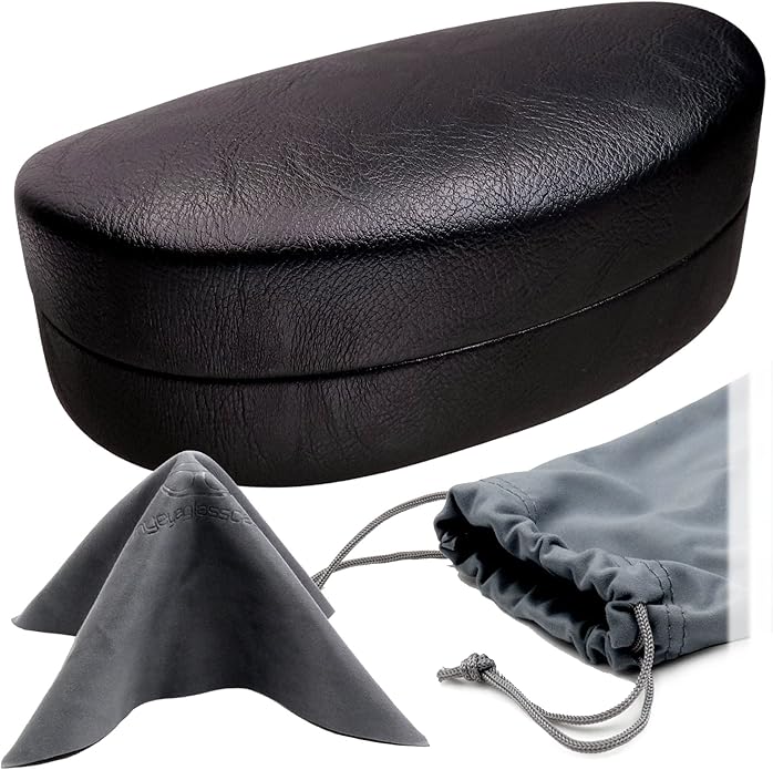 MyEyeglassCase - Large Sunglasses Case - Glasses Holder with Pouch & Cloth - Eyeglass Hard shell Medium - Extra Large frames