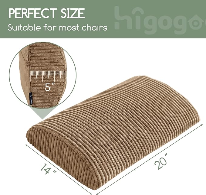 HIGOGOGO Lumbar Support Pillow for Recliner Chair/Accent Chair/Couch, Large Memory Foam Back Support Cushion for Elderly, Recliner Cushions for Back Rest, Pain Relief, Reading, Washable Cover, Coffee