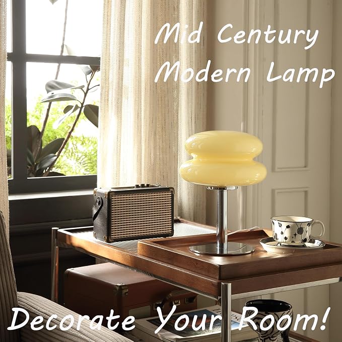 Glivpny Mushroom Table Lamp, Mid Century Modern Decor Lamp(Cream) | Cool Desk Lamps for Bedroom,Vintage Dimmable Bedside Small Cute Lamps, House Warming Gifts New Home Decor