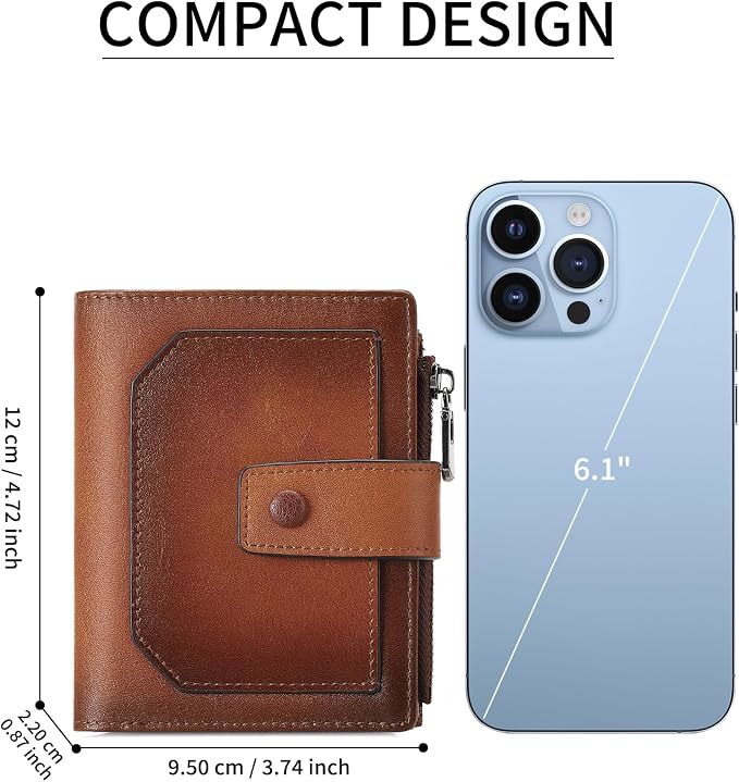 GAEKEAO Genuine Leather Wallets for Men with Zipper, RFID Blocking Mens Wallet with Coin Pouch, Bifold Wallet with 2 ID Windows in Gift Box, Billeteras de Hombres