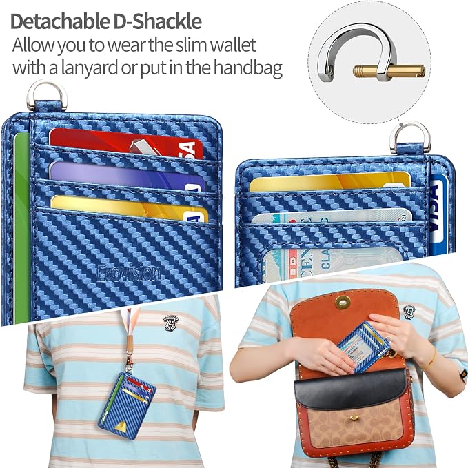 Slim Minimalist Front Pocket Wallet, RFID Blocking Credit Card Holder Wallet with Detachable D-Shackle for Men Women