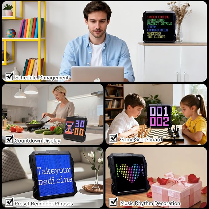 Pixel Display Frame, 32x32 Pixel Art Digital Picture Frame, Programmable LED Display with APP Control, Clock Alarm & Message Board, Bluetooth Smart Pixel Screen for Desktop, Home Office, Game Room