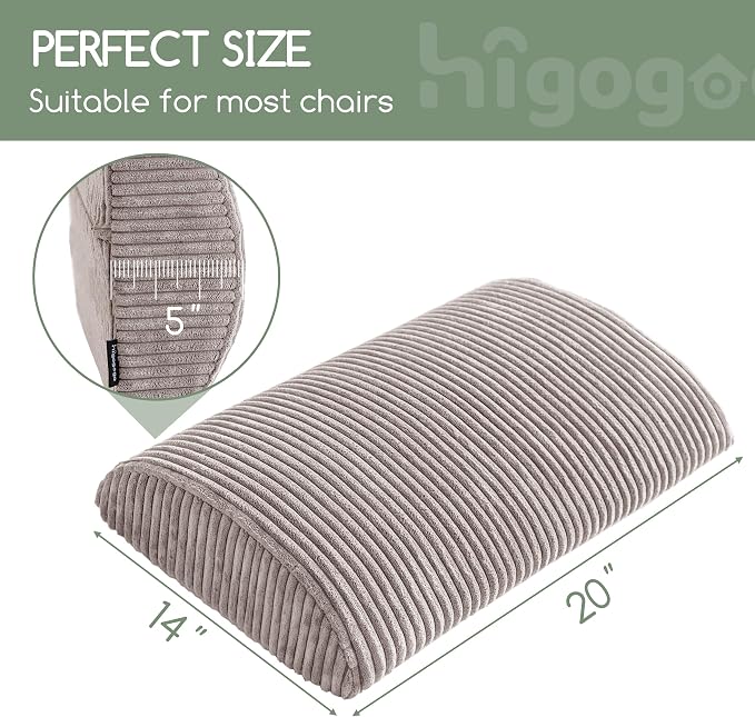 HIGOGOGO Lumbar Support Pillow for Recliner Chair/Accent Chair/Couch, Large Memory Foam Back Support Cushion for Elderly, Recliner Cushions for Back Rest, Pain Relief, Reading, Washable Cover, Grey