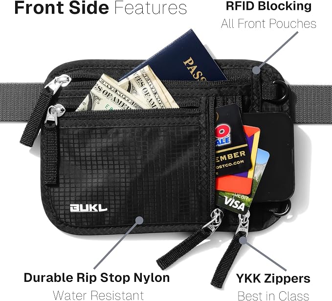 Navigator Travel Neck Wallet; RFID Blocking Pouch and Passport Holder for Travel with Neck and Waist Carry Modes; Travel Document Holder for Passports, Cards, Cash and Mid-Size Phones (Black)