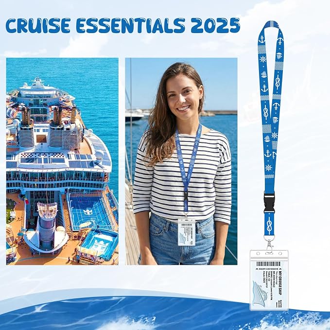 6 Pack Cruise Lanyards with Waterproof Card Holders, Mixed Colors | Detachable buckle, soft polyester neck strap, resealable waterproof badge holder, ideal for family or group cruises