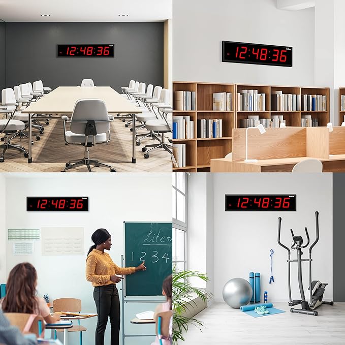 Ivation Oversized Large Digital Wall Clock - Big LED Digital Clock w/Large Display & Durable Aluminum Frame, Shelf or Wall Mount (36 Inch - Red) 6 Brightness Levels | Time Memory | Remote
