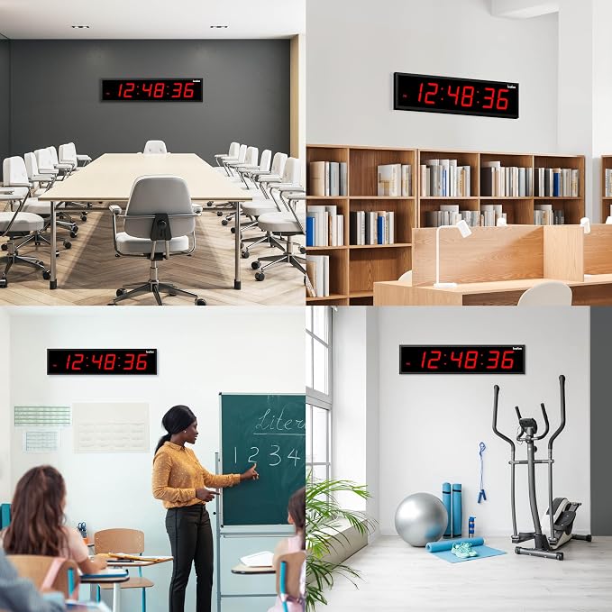 Ivation Oversized Large Digital Wall Clock - Big LED Digital Clock w/Large Display & Durable Aluminum Frame, Shelf or Wall Mount (24 Inch - RED) 6 Brightness Levels | Time Memory | Remote