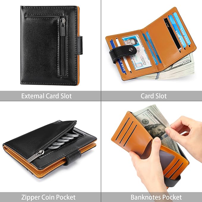 Wallet for Men Leather RFID Blocking Bifold Credit Card Holder with ID Window