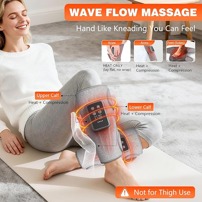 Cordless Leg Massager with Heat for Daily Pain & Comfort Use, Calf Massager with Adjustable Wraps, 3 Modes & 3 Intensities, Useful Gift for Men, Athletes & Seniors, Relaxation Gifts for Women