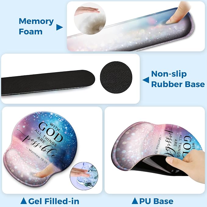 Mouse Pad and Keyboard Wrist Rest Support,Ergonomic Mouse Pad Set | Mousepad With Coaster and Non-Slip PU Base,Pain Relief for Desk Desktop Gaming, Computer,Office -Beach