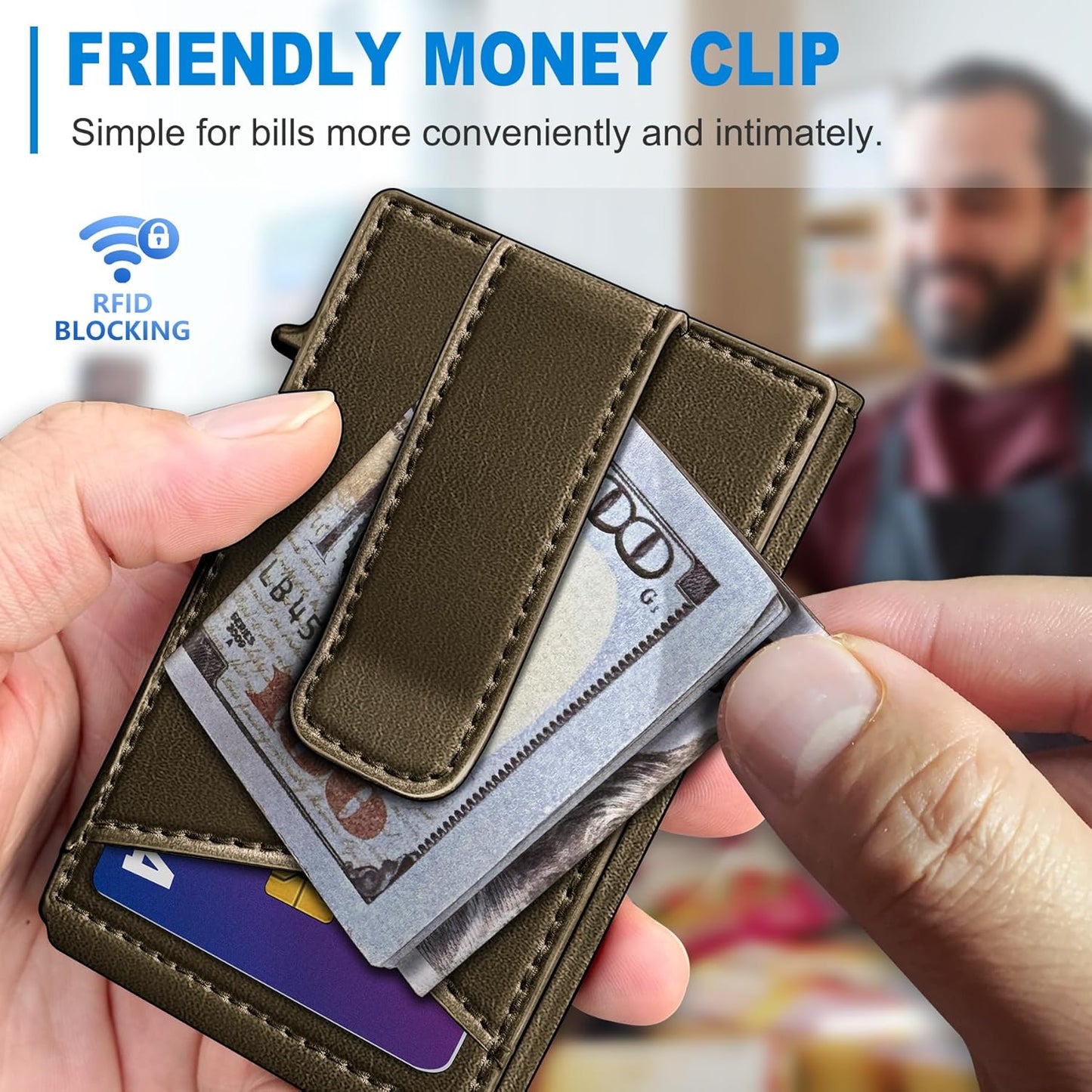 Airtag Wallet for Men,with Money Clip Gift Boxed,Slim Front Pocket Wallet RFID Blocking Metal Case Smart Pop-up Credit Card Holder in Magnetic Leather Flip