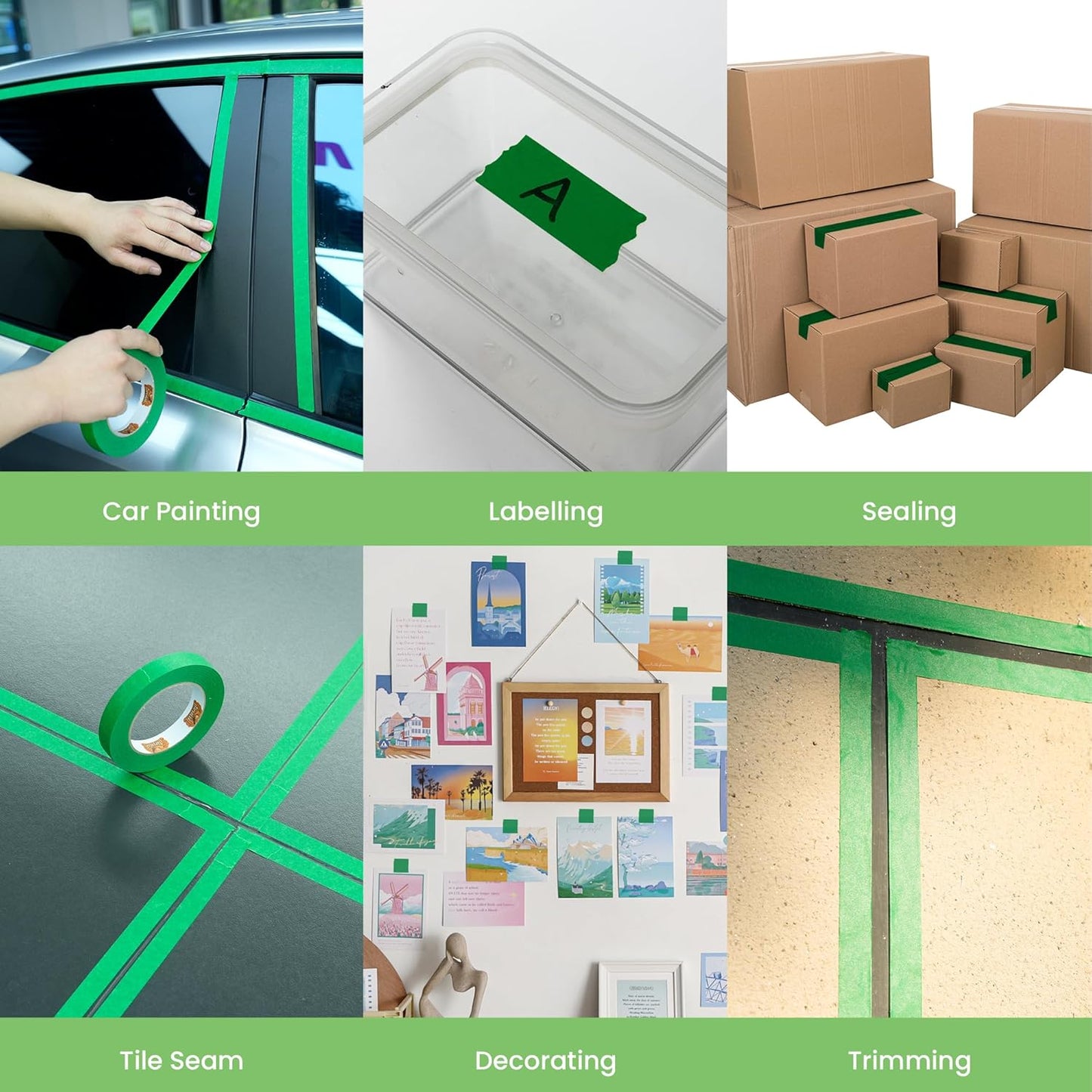 Green Painters Tape Multi-Surface Masking Tape 0.94 inch x 60 Yard, Indoor and Outdoor Painting Tape, Residue Free Easy Removal with Sharp Lines, Paint Tape for Walls, Auto, Home, 6Rolls