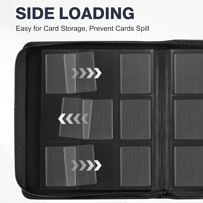 Toploader Binder, Holds 360 Toploaders, 100 Toploaders INCLUDED, 9-Pocket PU Cover Top Loader Binder for 3" x 4" Rigid Toploader, Ringless Double-Sided Toploader Card Binder for TCG, Sport Cards
