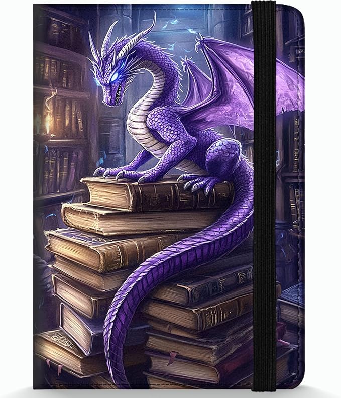 Passport Holder Wallet Cover Case,RFID Blocking Passport Cover,Large Capacity Travel Wallet with Multi Card Slots (Purple Dragon Reading Book)