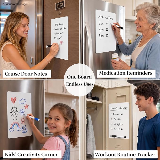 Small Magnetic Whiteboard for Fridge: 2-Pack Menu & Grocery Planner | Dry Erase Sheets for Shopping Lists & Meal Schedules - 12" x 8" Refrigerator Set Ships Flat with 3 Markers & 1 Eraser