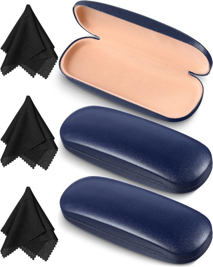 Frienda 3 Pieces Hard Shell Glasses Case Eyeglass Case Protective Sunglass Holder with Cleaning Cloth for Men Women Unisex