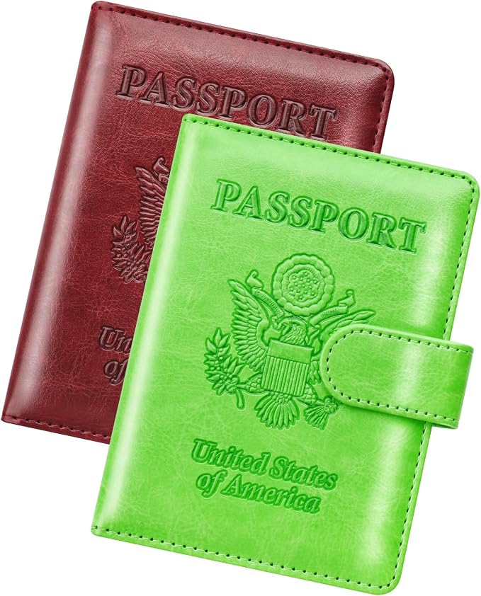 Herain Passport Holder for Travel Essentials, 2 Pcs Passport Cover Wallet Case Travel Gifts Women Men Family, RFID Passports Book Card Holders Travels Cruise Accessories Must Haves