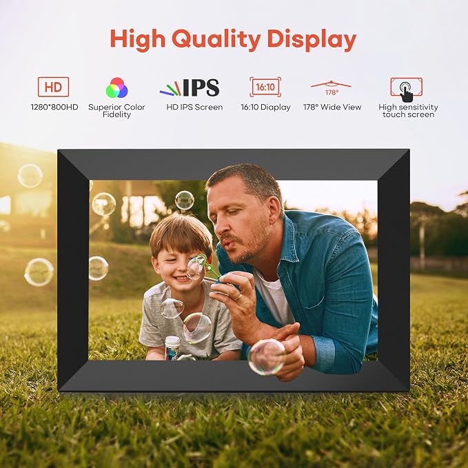BIGASUO Digital Picture Frame, 10.1" Frameo Digital Frame WiFi with 32GB Memory, 1280x800 IPS Touch Screen, Send Photos/Videos from Your Phone Anywhere, Photo Gifts for Parents and Grandparents 2 Pack