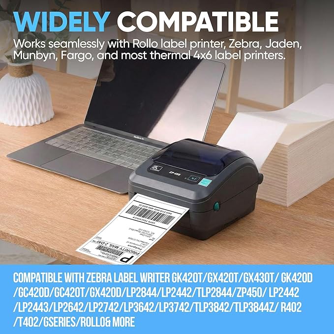 PackGurus 4"x6" Fanfold Direct Thermal Labels Commercial Grade with Perforated line for Thermal Printers, Compatible with Zebra & Rollo Printer (2 Stacks - 4000 Labels)