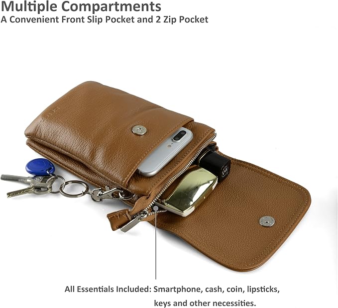 befen Genuine Leather Small Crossbody Bags for Women Cell Phone Travel Bag | Soft Real Leather, Adjustable Shoulder Strap, Card Slots, Compact Size, Daily Travel Shopping Outing Use, Phone Purse