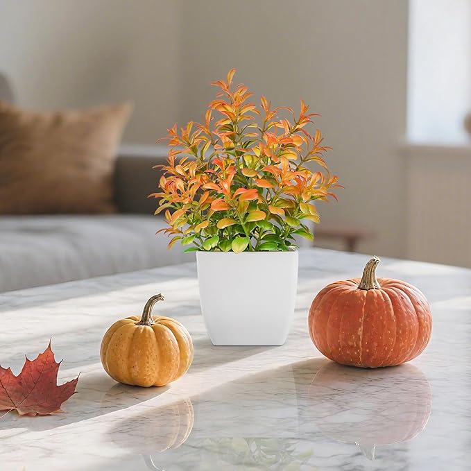 Der Rose 4 Pack Fall Fake Plants Mini Artificial Greenery Potted Plants Fall Decorations for Home Decor Indoor Office Table Room Farmhouse Bathroom Fall Decor