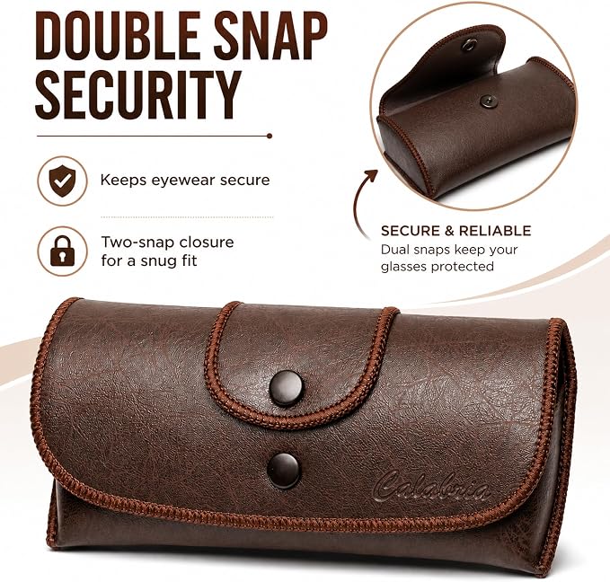Calabria Double Snap Belt Loop Eyeglass Case PU Leather Black Brown 2Pack Vintage Eye Glasses Pouch SemiHard Sunglass Holder