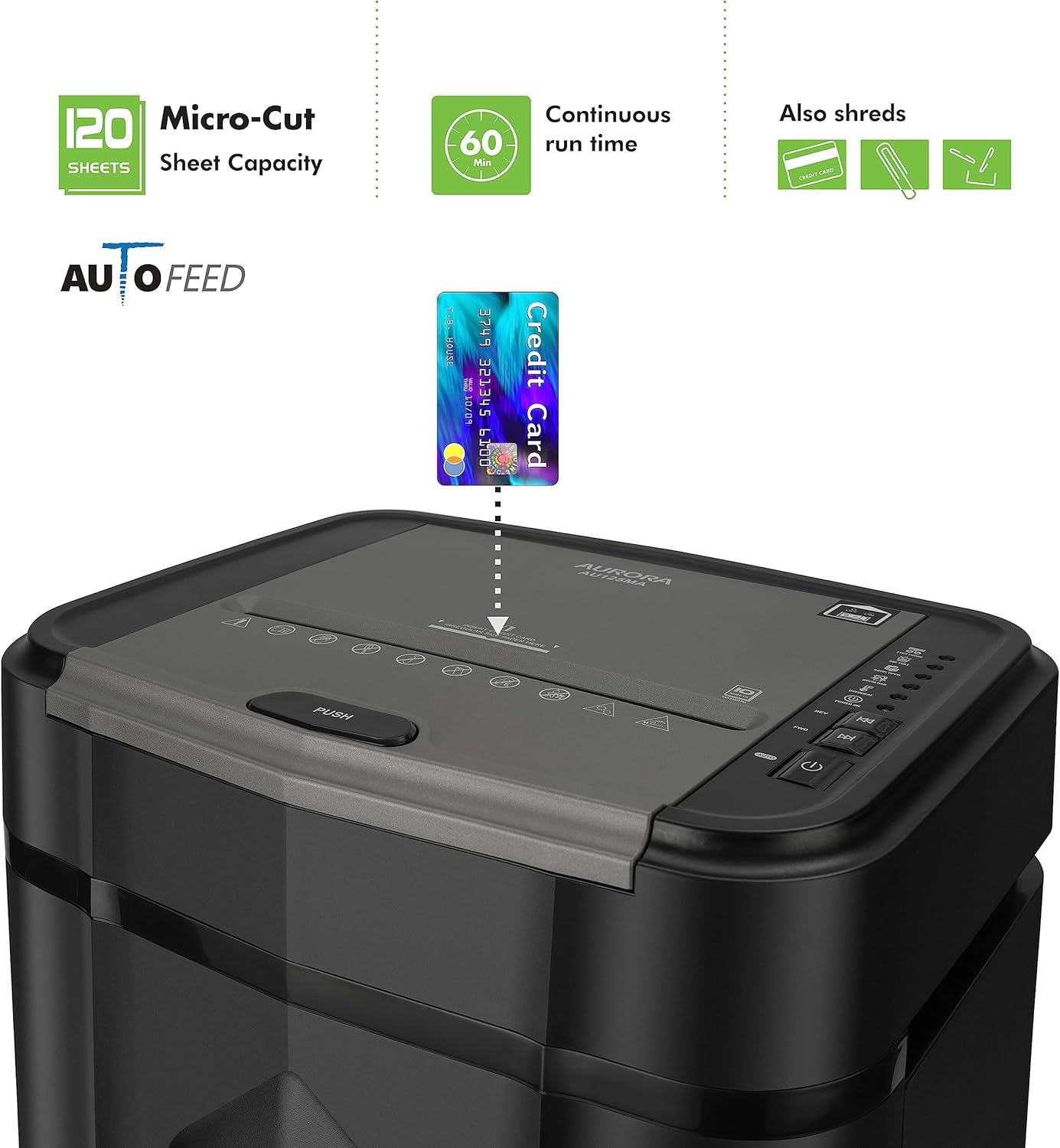 Aurora Professional Grade AU125MA 120-Sheet Auto Feed & SL16 Professional Grade Synthetic Shredder Oil, 16 Oz Flip-Top Leak Proof Bottle, Synthetic Shredder Oil 16 oz. Bottle
