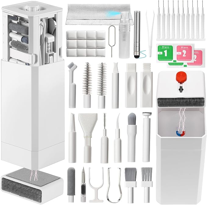 Phone Cleaning Kit (57PCS), iPhone Cleaning Kit, Airbud Cleaning Kit for AirPods, Keyboard Cleaning Kit, Charging Port Cleaner for Apple Lightning/Android USB-C (White, with 10 Mini Brush)