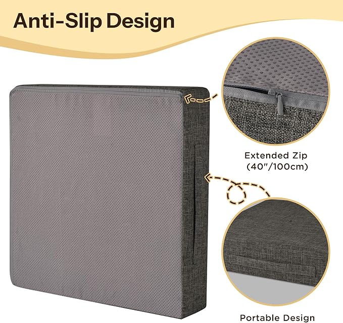 Recliner Cushions for Elderly 20X20X4 Inch Thick Seat Cushion for Recliner Chair with Non-Slip Bottom and Washable Cover Square Chair Cushions for Couch, Armchair, Floor (1, Dark Grey)