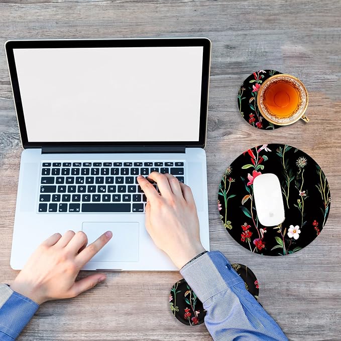 Mouse Pad+Mouse Wrist Rest Support Set+Coaster,Memory Foam Ergonomic Easy Typing Pain Relief,Non-Slip Rubber Base Small Mousepad for Computer,Laptop,Home & Office,Garden Flowers