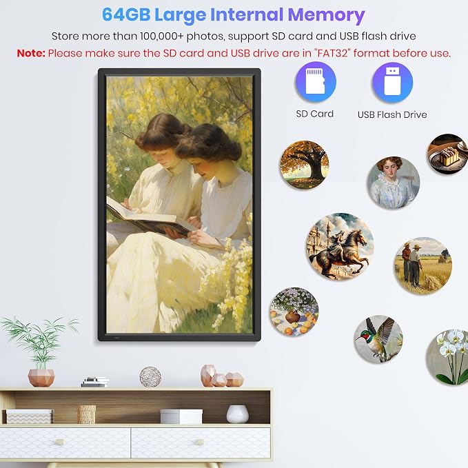64GB 32" Large Digital Picture Frame, Uhale WiFi Electronic Photo Frames with 1920 x 1080 FHD IPS Screen, Support Auto-Rotate Wall Mounted SD&USB Card, Share Photos/Videos from Phone Instantly