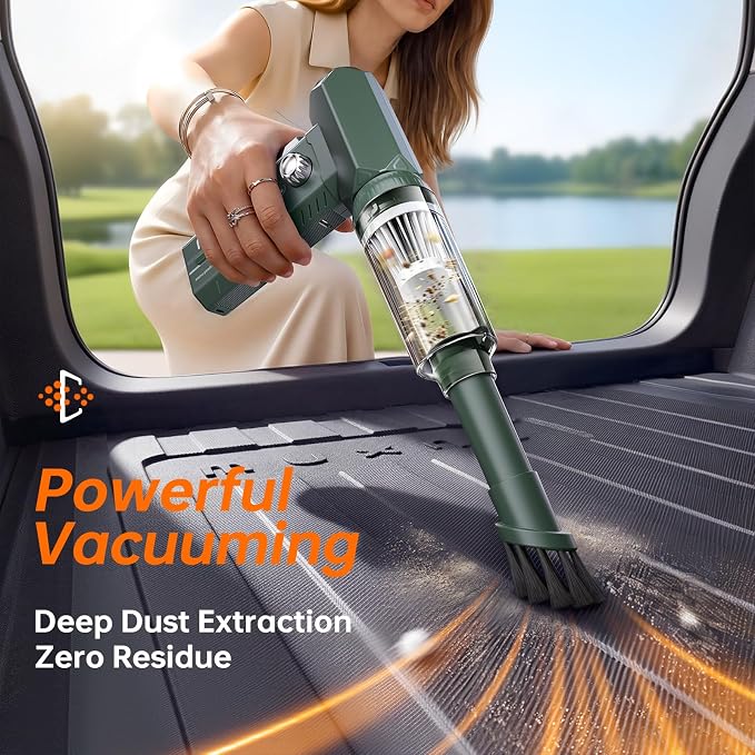 MUXNW Electric Air Duster & Vacuum 2-in-1, 130000RPM Cordless Rechargeable Compressed Air Duster with 100-Speed Display, 8000mAh Battery, USB-C Fast Charging for PC, Home, Car Interior (Green)