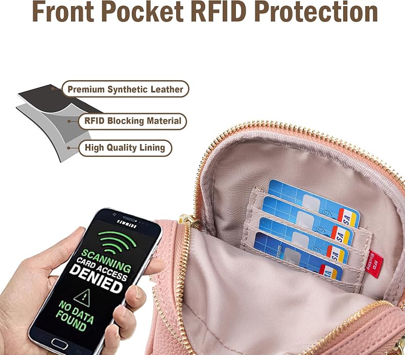 Anti Theft Crossbody Bag for Women, Small RFID Blocking Sling Purse with Zipper Lock for Travel, Vegan Leather