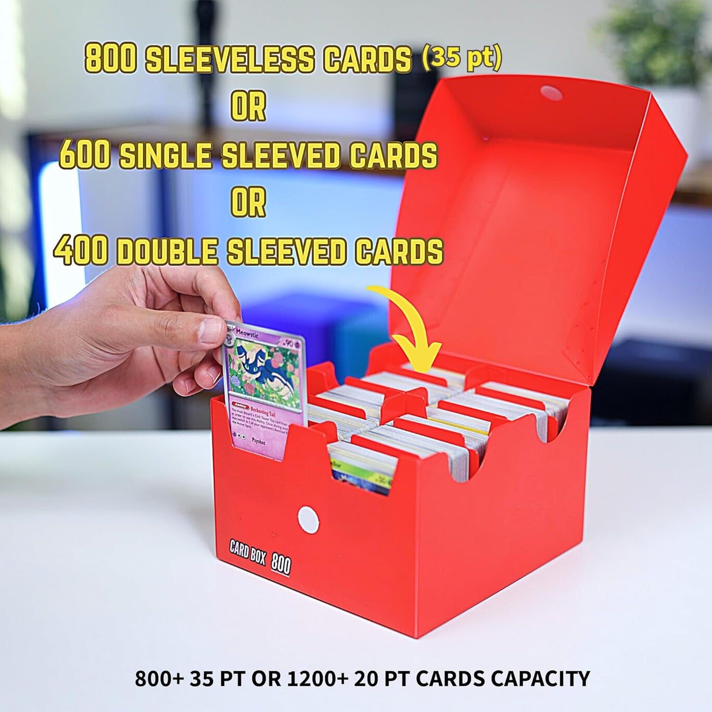 Trading Card Storage Box 800 - Purple | Card Box 800+ holds standard 35pt cards | 4-in-1 Compartments| Strong Double Wall Design | 8 dividers | Sports & Baseball Card Deck Box - Purple