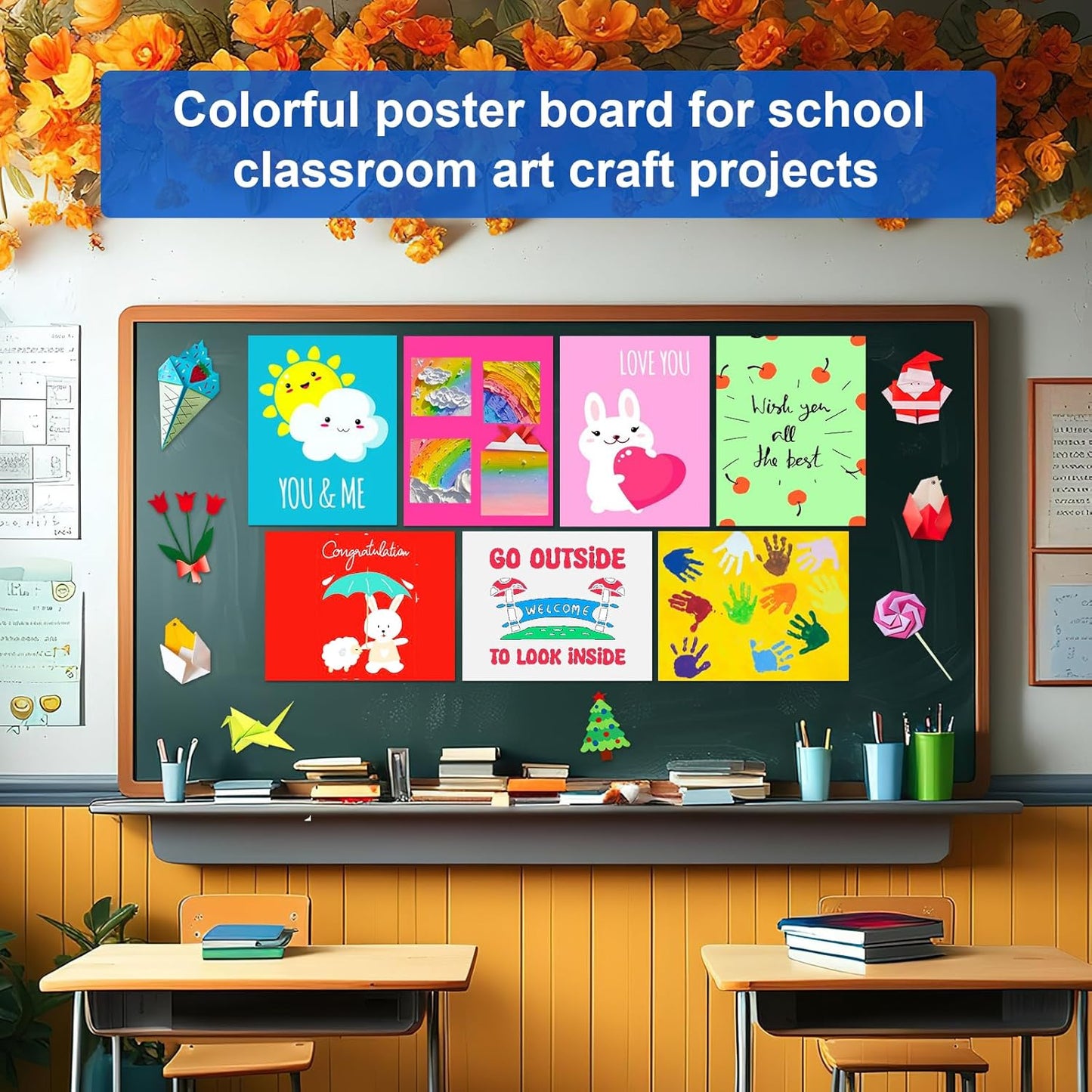 20 Pcs Poster Board Colorful Paper 12x18, ROOKEA Vision Boards Bulk Blank Graphic Display Posterboard Card Paper for Kids School Classroom Arts Craft Projects Drawing Scrapbooking