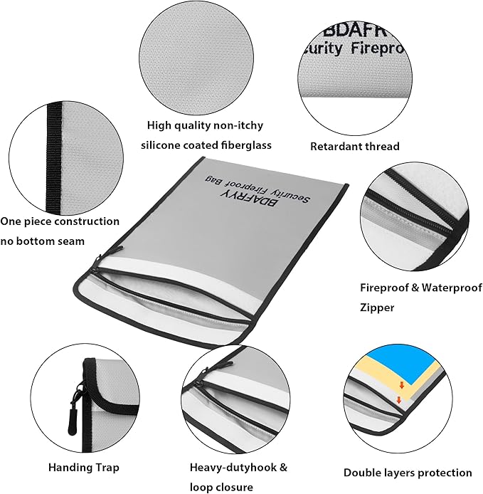 3 Pcs Fireproof Waterproof Money Important Document Bag(2000℉),Fire Proof Bag for Documents,Fire Proof Money Bag for Cash,for A4 A5 Documents Holder,Cash,Passport,Tablet,Laptop,File,Jewelry